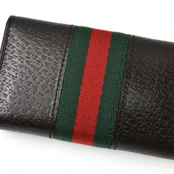 Gucci Outlet Key Case Key Holder 6-stacks Pigskin Sherry Line Black 033 - Picture 8 of 9